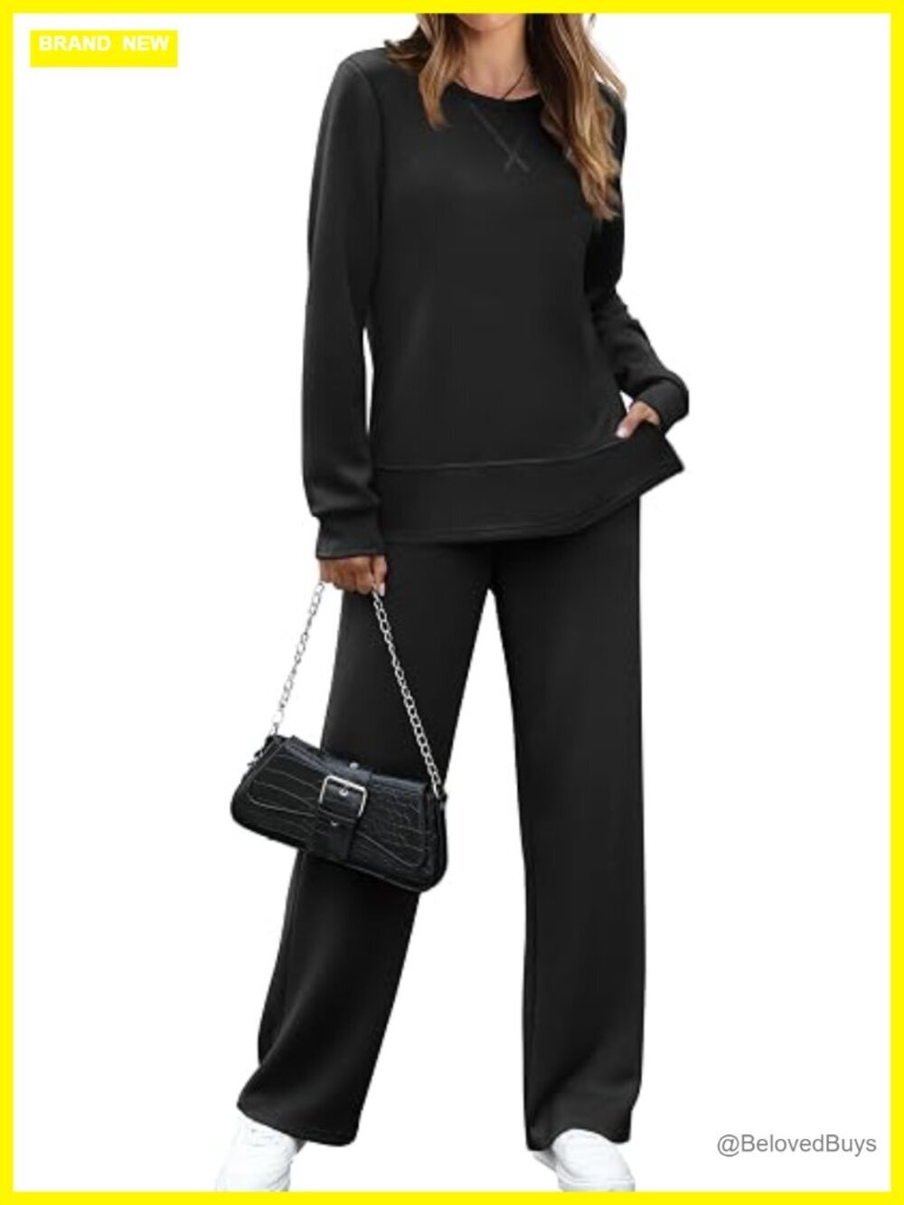 Women's 2 Piece Lounge Set Side Slit Tracksuit Wide Leg Sweatsuit